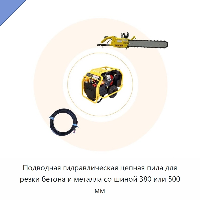 Подводная гидравлическая цепная пила для резки бетона и металла со шиной 380 или 500 мм — Гидравлические цепные пилы
