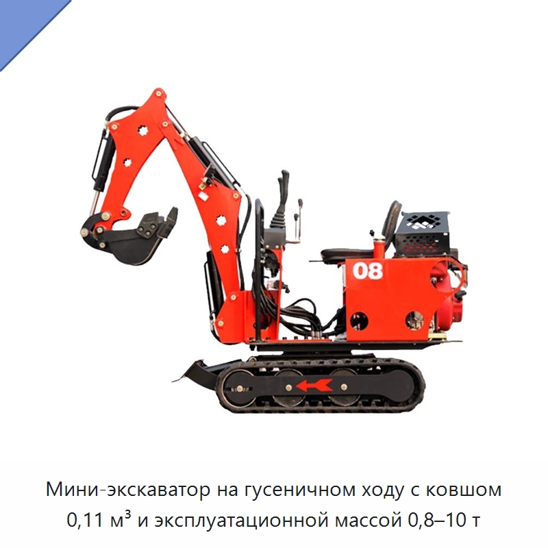 Мини-экскаватор на гусеничном ходу с ковшом 0,11 м³ и эксплуатационной массой 0,8–10 т — Экскаваторы