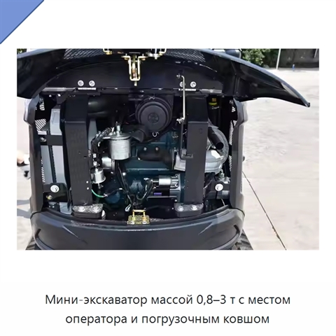 Мини-экскаватор массой 0,8–3 т с местом оператора и погрузочным ковшом