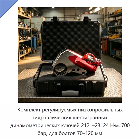 Комплект регулируемых низкопрофильных гидравлических шестигранных динамометрических ключей 2121–23124 Н·м, 700 бар, для болтов 70–120 мм