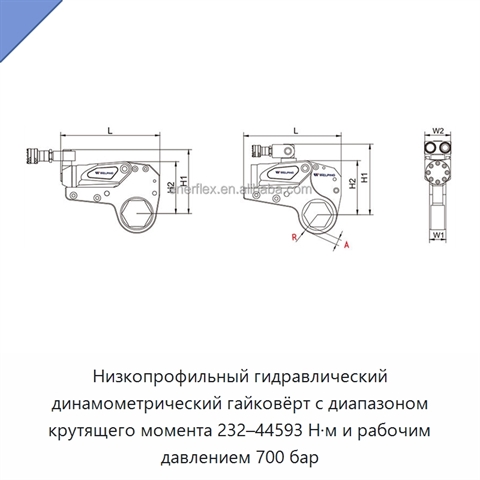 Низкопрофильный гидравлический динамометрический гайковёрт с диапазоном крутящего момента 232–44593 Н·м и рабочим давлением 700 бар