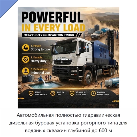 Автомобильная полностью гидравлическая дизельная буровая установка роторного типа для водяных скважин глубиной до 600 м
