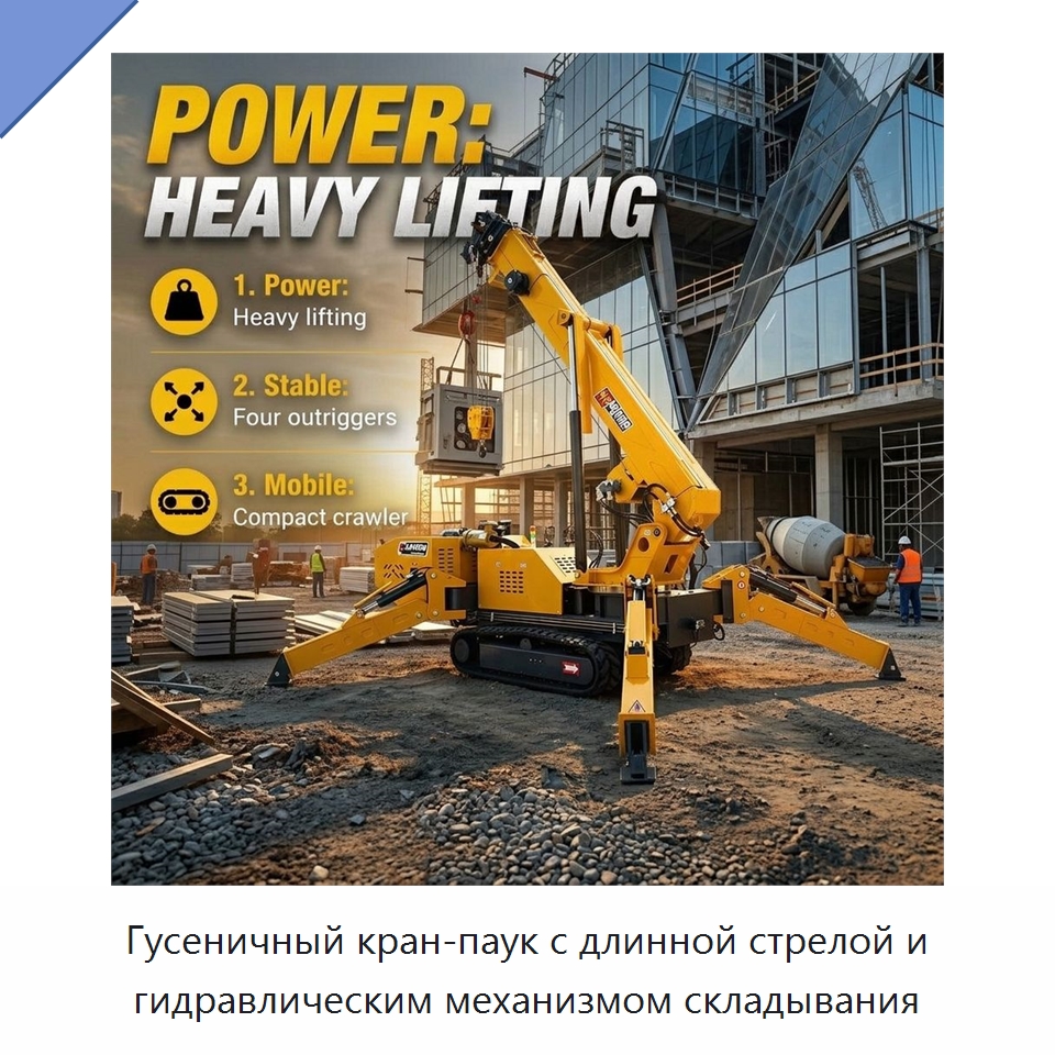 Гусеничный кран-паук с длинной стрелой и гидравлическим механизмом складывания — Краны