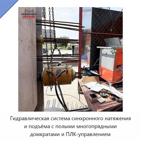 Гидравлическая система синхронного натяжения и подъёма с полыми многопрядными домкратами и ПЛК-управлением
