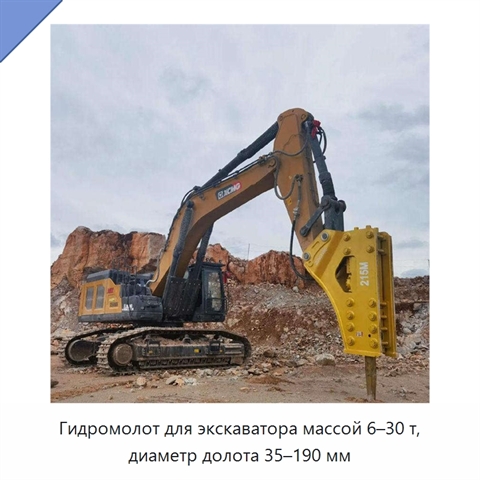 Гидромолот для экскаватора массой 6–30 т, диаметр долота 35–190 мм