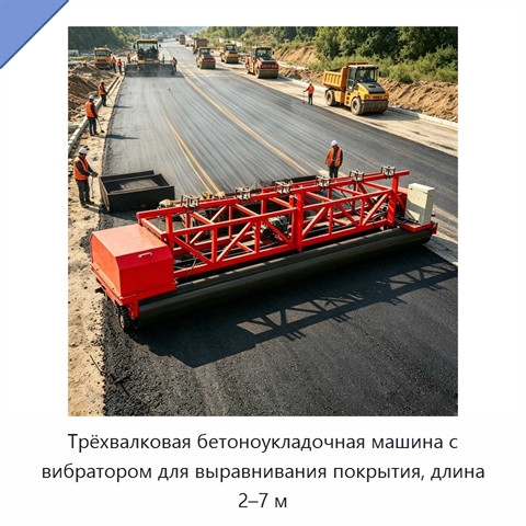 Трёхвалковая бетоноукладочная машина с вибратором для выравнивания покрытия, длина 2–7 м