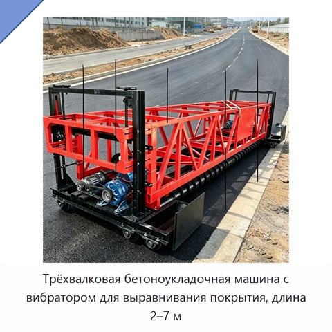 Трёхвалковая бетоноукладочная машина с вибратором для выравнивания покрытия, длина 2–7 м
