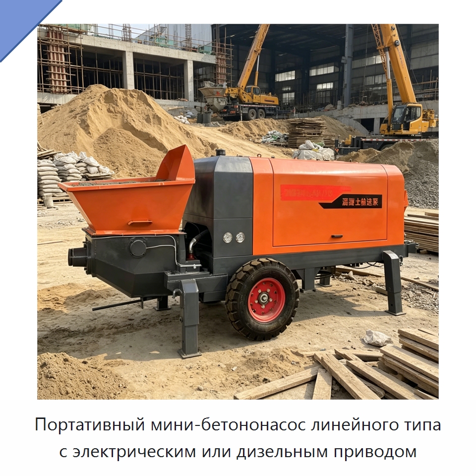 Портативный мини-бетононасос линейного типа с электрическим или дизельным приводом — Оборудование для работы с бетоном
