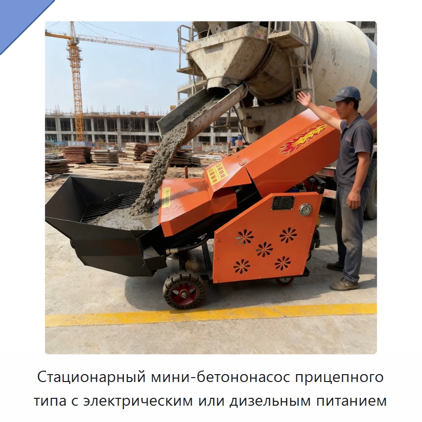 Стационарный мини-бетононасос прицепного типа с электрическим или дизельным питанием — Оборудование для работы с бетоном