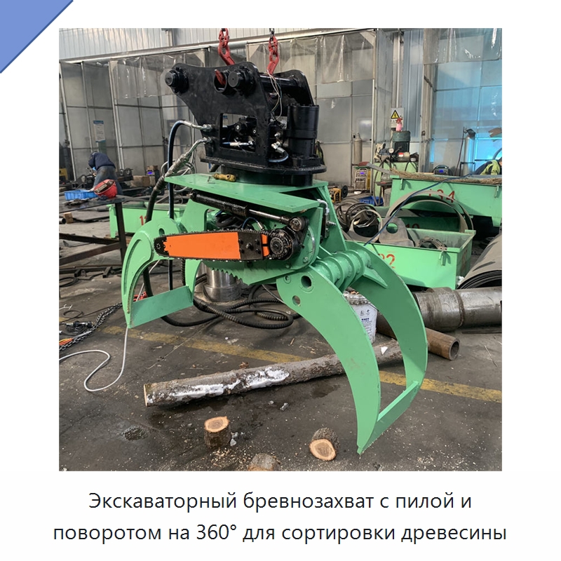 Экскаваторный бревнозахват с пилой и поворотом на 360° для сортировки древесины — Навесное оборудование для строительной техники