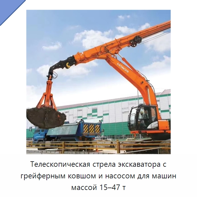 Телескопическая стрела экскаватора с грейферным ковшом и насосом для машин массой 15–47 т — Запчасти для строительной техники