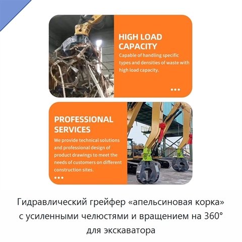 Гидравлический грейфер «апельсиновая корка» с усиленными челюстями и вращением на 360° для экскаватора