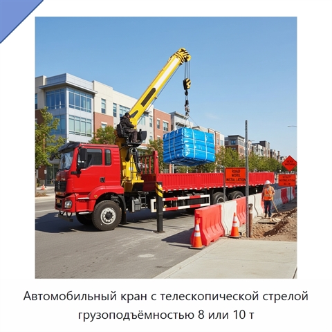 Автомобильный кран с телескопической стрелой грузоподъёмностью 8 или 10 т