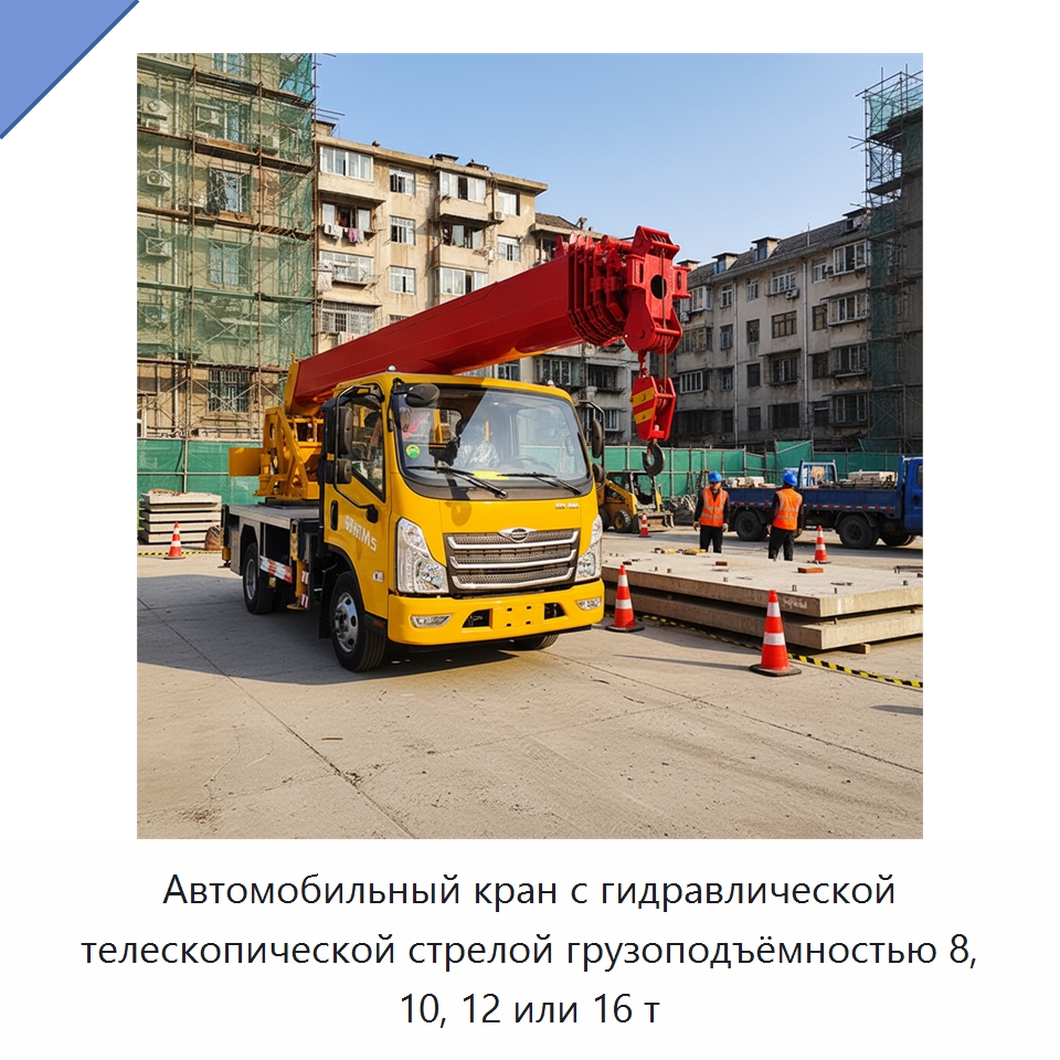 Автомобильный кран с гидравлической телескопической стрелой грузоподъёмностью 8, 10, 12 или 16 т — Краны