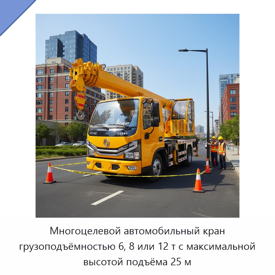 Многоцелевой автомобильный кран грузоподъёмностью 6, 8 или 12 т с максимальной высотой подъёма 25 м — Краны