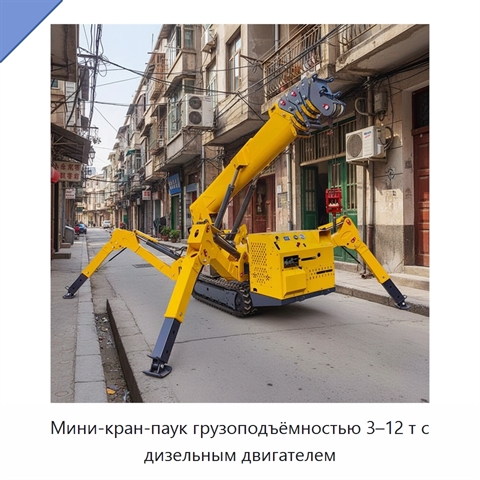 Мини-кран-паук грузоподъёмностью 3–12 т с дизельным двигателем