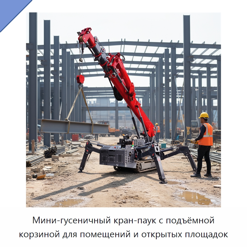 Мини-гусеничный кран-паук с подъёмной корзиной для помещений и открытых площадок — Краны