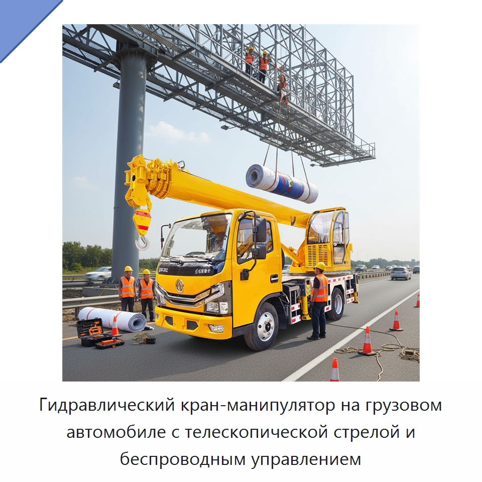 Гидравлический кран-манипулятор на грузовом автомобиле с телескопической стрелой и беспроводным управлением — Краны