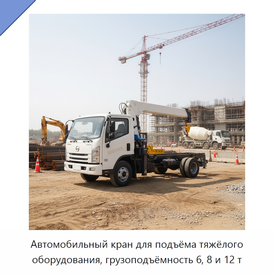 Автомобильный кран для подъёма тяжёлого оборудования, грузоподъёмность 6, 8 и 12 т — Краны