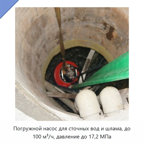 Погружной насос для сточных вод и шлама, до 100 м³/ч, давление до 17,2 МПа