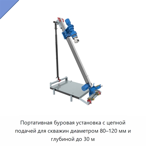 Портативная буровая установка с цепной подачей для скважин диаметром 80–120 мм и глубиной до 30 м