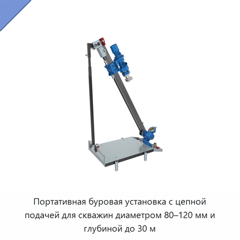 Портативная буровая установка с цепной подачей для скважин диаметром 80–120 мм и глубиной до 30 м