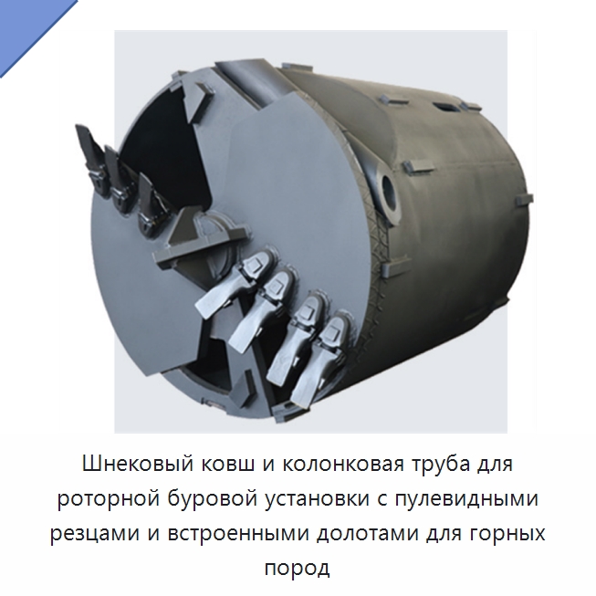 Шнековый ковш и колонковая труба для роторной буровой установки с пулевидными резцами и встроенными долотами для горных пород — Специальная строительная техника