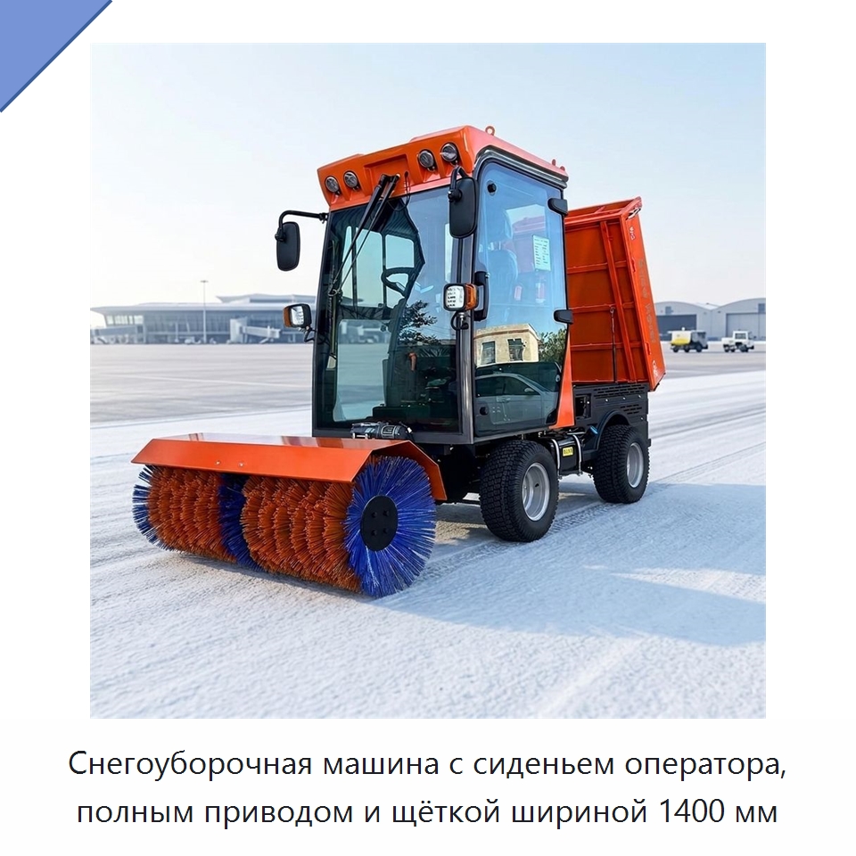 Снегоуборочная машина с сиденьем оператора, полным приводом и щёткой шириной 1400 мм — Коммунальная техника