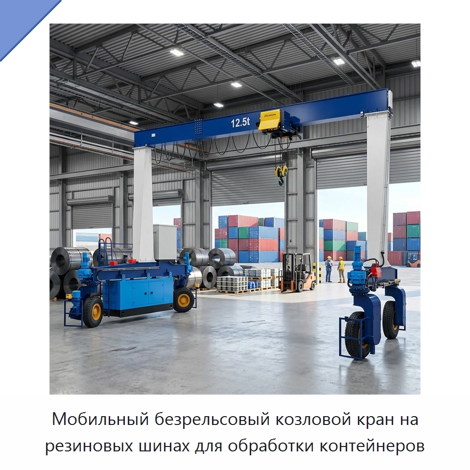 Мобильный безрельсовый козловой кран на резиновых шинах для обработки контейнеров — Краны