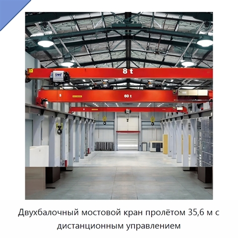 Двухбалочный мостовой кран пролётом 35,6 м с дистанционным управлением