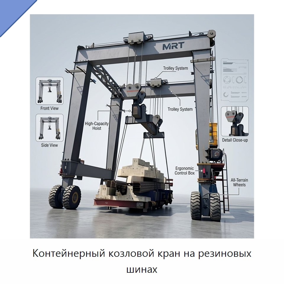 Контейнерный козловой кран на резиновых шинах — Краны