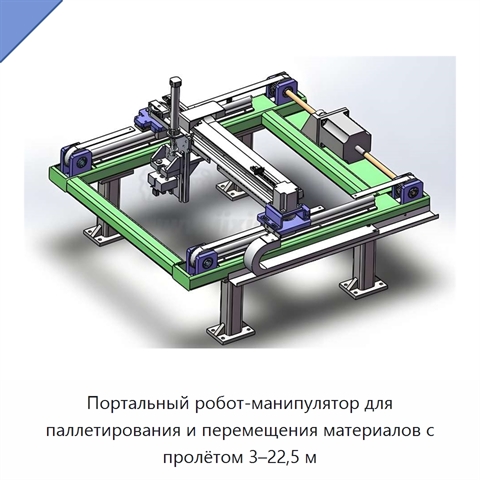 Портальный робот-манипулятор для паллетирования и перемещения материалов с пролётом 3–22,5 м