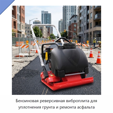 Бензиновая реверсивная виброплита для уплотнения грунта и ремонта асфальта