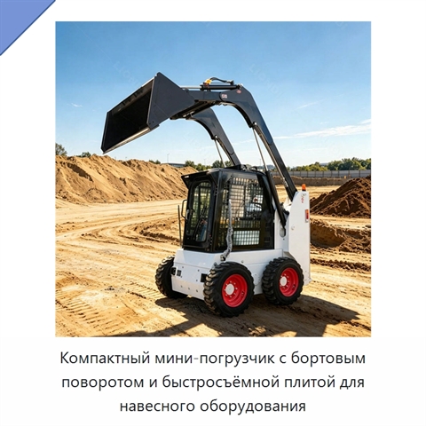 Компактный мини-погрузчик с бортовым поворотом и быстросъёмной плитой для навесного оборудования