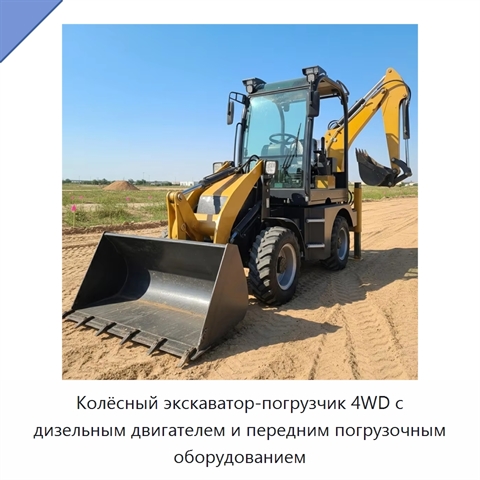 Колёсный экскаватор-погрузчик 4WD с дизельным двигателем и передним погрузочным оборудованием