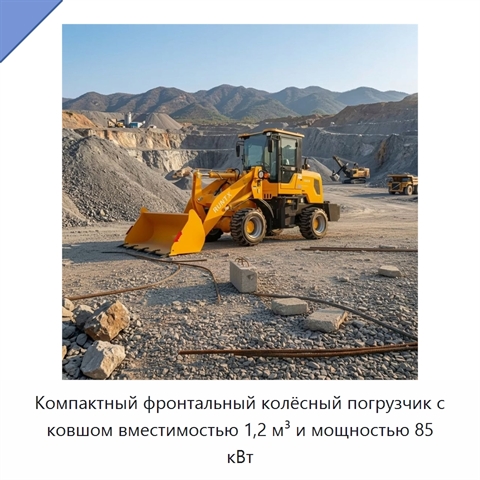 Компактный фронтальный колёсный погрузчик с ковшом вместимостью 1,2 м³ и мощностью 85 кВт