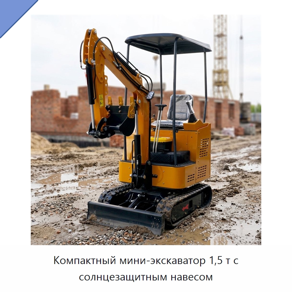 Компактный мини-экскаватор 1,5 т с солнцезащитным навесом