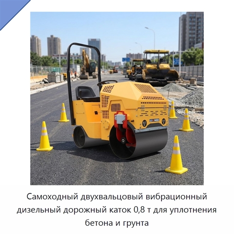 Самоходный двухвальцовый вибрационный дизельный дорожный каток 0,8 т для уплотнения бетона и грунта