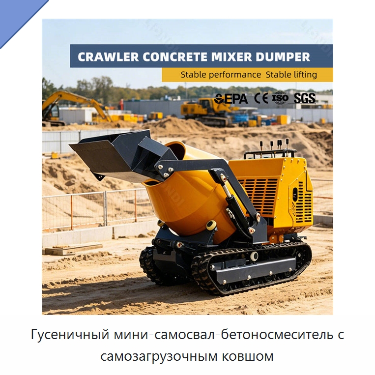 Гусеничный мини-самосвал-бетоносмеситель с самозагрузочным ковшом — Землеройная техника