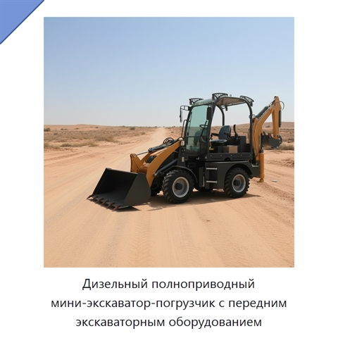 Дизельный полноприводный мини-экскаватор-погрузчик с передним экскаваторным оборудованием