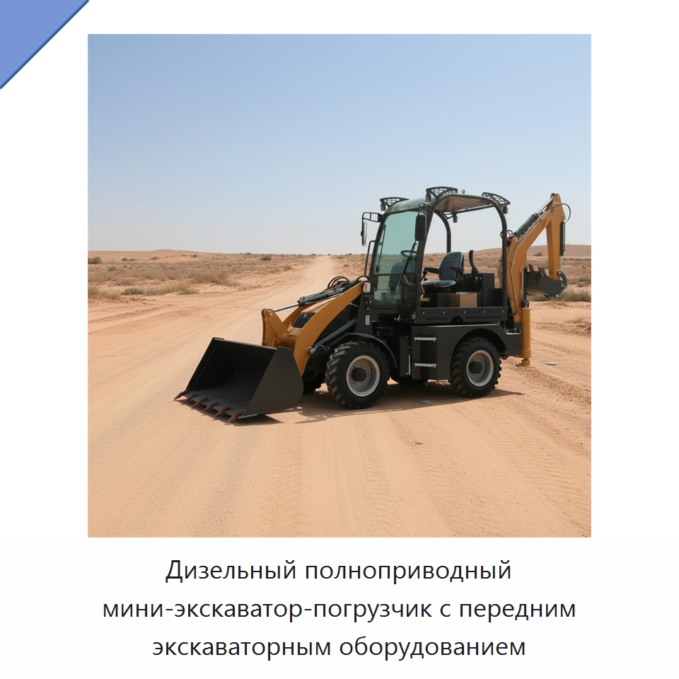 Дизельный полноприводный мини-экскаватор-погрузчик с передним экскаваторным оборудованием — Землеройная техника