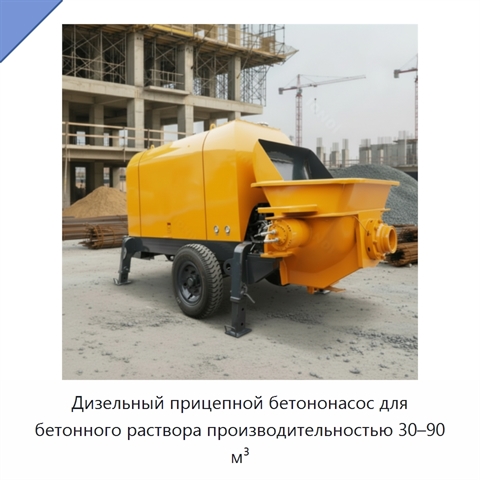 Дизельный прицепной бетононасос для бетонного раствора производительностью 30–90 м³
