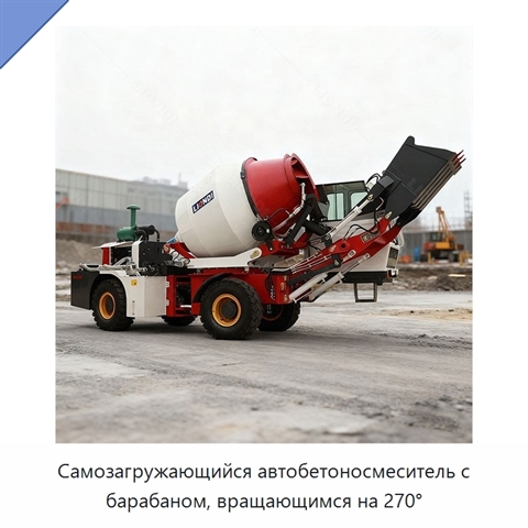 Самозагружающийся автобетоносмеситель с барабаном, вращающимся на 270°