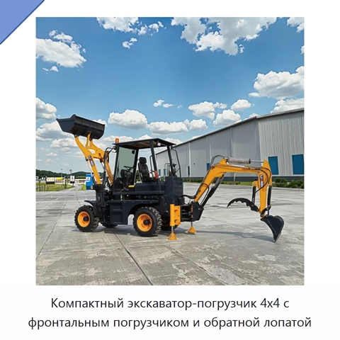 Компактный экскаватор-погрузчик 4x4 с фронтальным погрузчиком и обратной лопатой
