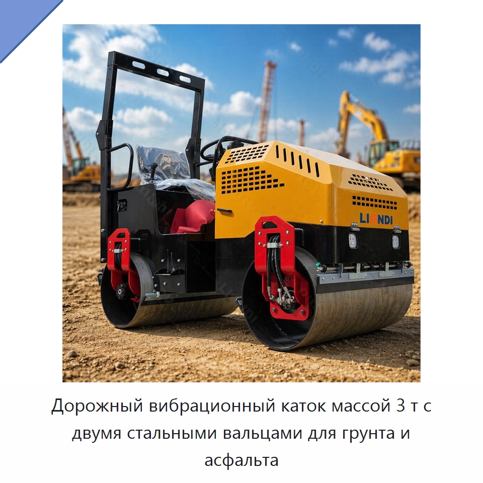 Дорожный вибрационный каток массой 3 т с двумя стальными вальцами для грунта и асфальта — Дорожная техника