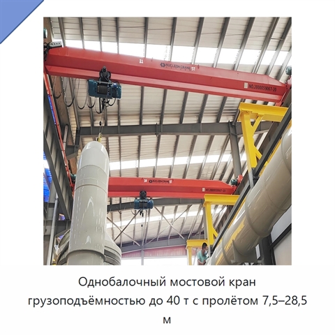 Однобалочный мостовой кран грузоподъёмностью до 40 т с пролётом 7,5–28,5 м