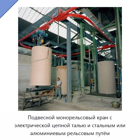 Подвесной монорельсовый кран с электрической цепной талью и стальным или алюминиевым рельсовым путём
