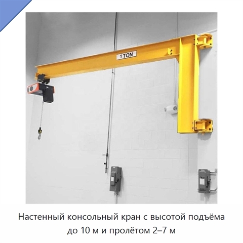 Настенный консольный кран с высотой подъёма до 10 м и пролётом 2–7 м