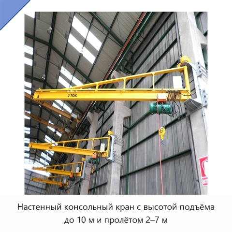 Настенный консольный кран с высотой подъёма до 10 м и пролётом 2–7 м
