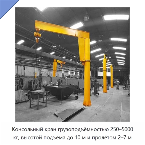 Консольный кран грузоподъёмностью 250–5000 кг, высотой подъёма до 10 м и пролётом 2–7 м